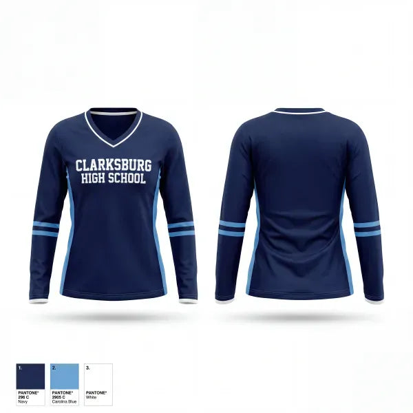 Womens Long Sleeve Vneck Shirt, Clarksburg High School, , Teamtime, Team time, sublimation, custom sports apparel, team uniforms, spirit wear, spiritwear, sports uniforms, custom shirts, team store, custom team store, fundraiser sports, apparel fundraiser