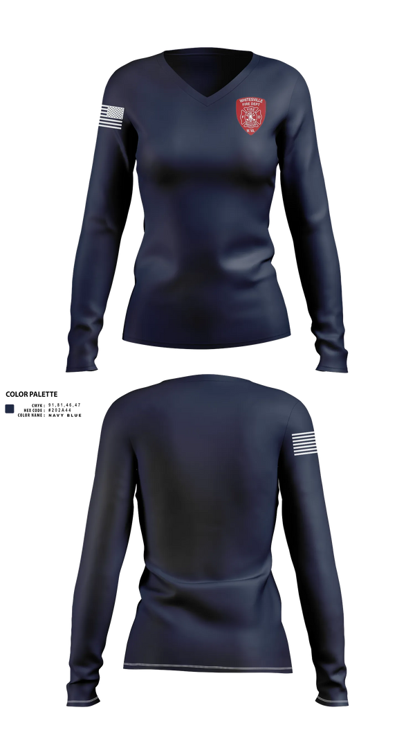 Womens Long Sleeve Vneck Shirt, Whitesville Fire Department, Fire Department, Teamtime, Team time, sublimation, custom sports apparel, team uniforms, spirit wear, spiritwear, sports uniforms, custom shirts, team store, custom team store, fundraiser sports, apparel fundraiser