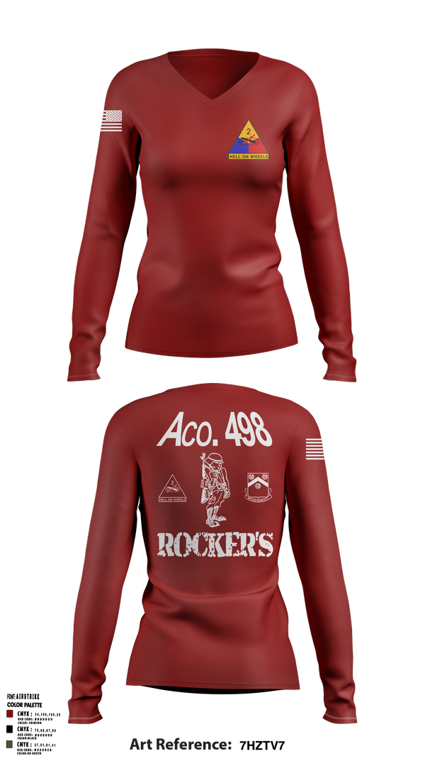 Womens Long Sleeve Vneck Shirt, 498th SUP BN 2AD (FWD), Army, Teamtime, Team time, sublimation, custom sports apparel, team uniforms, spirit wear, spiritwear, sports uniforms, custom shirts, team store, custom team store, fundraiser sports, apparel fundraiser