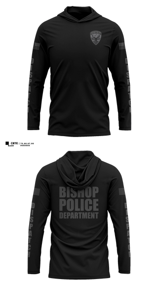 Long Sleeve Performance Shirt with hood, Bishop Police Department, Police, Teamtime, Team time, sublimation, custom sports apparel, team uniforms, spirit wear, spiritwear, sports uniforms, custom shirts, team store, custom team store, fundraiser sports, apparel fundraiser
