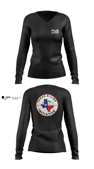 Womens Long Sleeve Vneck Shirt, Texas 8-Line Initiative, Fire Department, Teamtime, Team time, sublimation, custom sports apparel, team uniforms, spirit wear, spiritwear, sports uniforms, custom shirts, team store, custom team store, fundraiser sports, apparel fundraiser