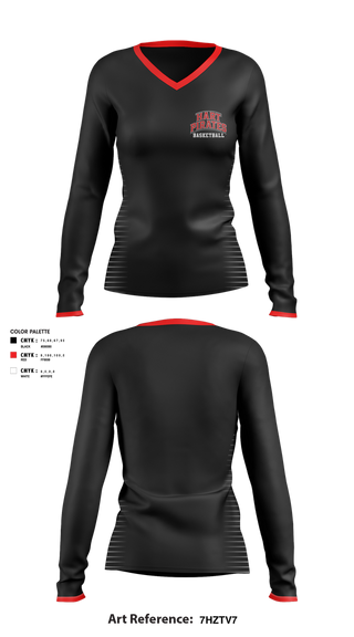 Womens Long Sleeve Vneck Shirt, Hart Pirates, Women's Basketball, Teamtime, Team time, sublimation, custom sports apparel, team uniforms, spirit wear, spiritwear, sports uniforms, custom shirts, team store, custom team store, fundraiser sports, apparel fundraiser