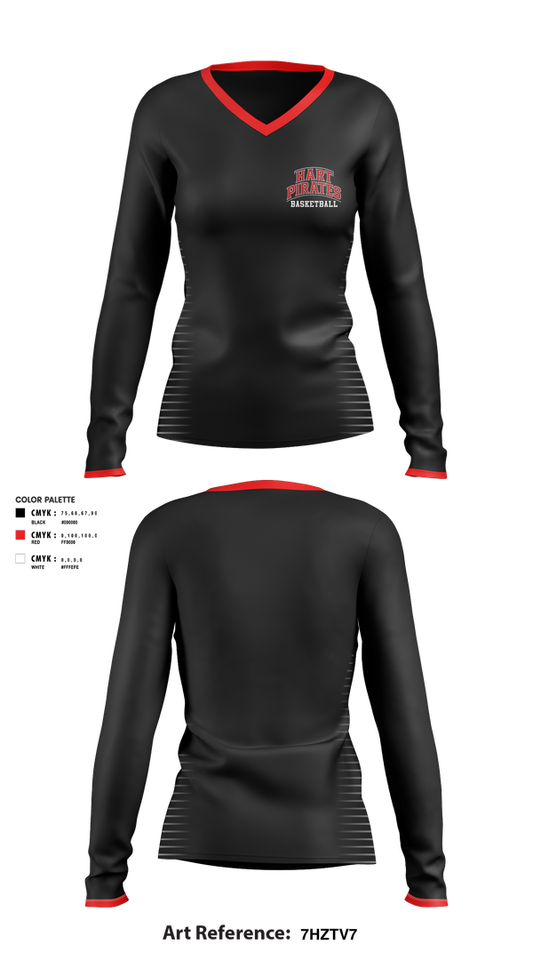 Womens Long Sleeve Vneck Shirt, Hart Pirates, Women's Basketball, Teamtime, Team time, sublimation, custom sports apparel, team uniforms, spirit wear, spiritwear, sports uniforms, custom shirts, team store, custom team store, fundraiser sports, apparel fundraiser