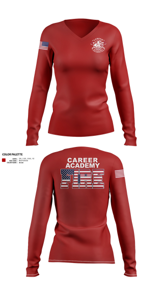 Womens Long Sleeve Vneck Shirt, FWCS Career Academy, Fire Department, Teamtime, Team time, sublimation, custom sports apparel, team uniforms, spirit wear, spiritwear, sports uniforms, custom shirts, team store, custom team store, fundraiser sports, apparel fundraiser