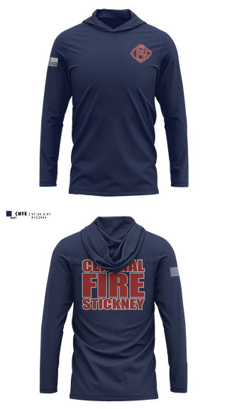 Long Sleeve Hooded Sun Shirt, Central Stickney Fire, Fire Department, Teamtime, Team time, sublimation, custom sports apparel, team uniforms, spirit wear, spiritwear, sports uniforms, custom shirts, team store, custom team store, fundraiser sports, apparel fundraiser