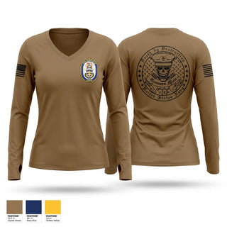 Womens Long Sleeve Vneck Shirt, USS COMSTOCK, Navy, Teamtime, Team time, sublimation, custom sports apparel, team uniforms, spirit wear, spiritwear, sports uniforms, custom shirts, team store, custom team store, fundraiser sports, apparel fundraiser