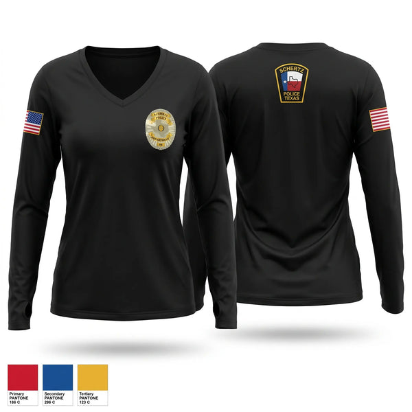 Womens Long Sleeve Vneck Shirt, Schertz, Police, Teamtime, Team time, sublimation, custom sports apparel, team uniforms, spirit wear, spiritwear, sports uniforms, custom shirts, team store, custom team store, fundraiser sports, apparel fundraiser