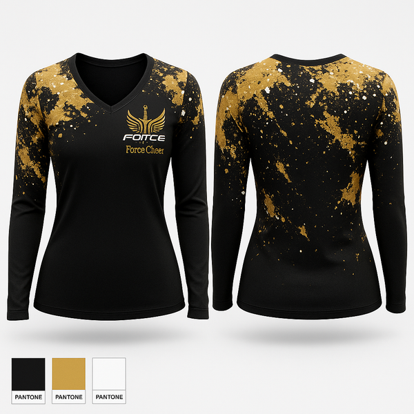 Womens Long Sleeve Vneck Shirt, Force Cheer, Spirit Store, Teamtime, Team time, sublimation, custom sports apparel, team uniforms, spirit wear, spiritwear, sports uniforms, custom shirts, team store, custom team store, fundraiser sports, apparel fundraiser