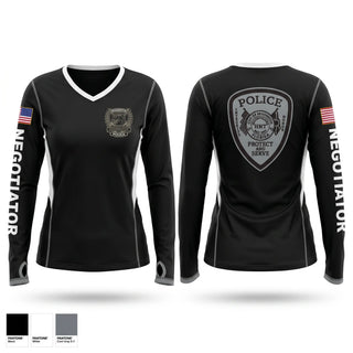 Womens Long Sleeve Vneck Shirt, HNT, Police, Teamtime, Team time, sublimation, custom sports apparel, team uniforms, spirit wear, spiritwear, sports uniforms, custom shirts, team store, custom team store, fundraiser sports, apparel fundraiser