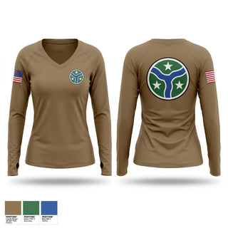 Womens Long Sleeve Vneck Shirt, HHC 278TH CR, National Guard, Teamtime, Team time, sublimation, custom sports apparel, team uniforms, spirit wear, spiritwear, sports uniforms, custom shirts, team store, custom team store, fundraiser sports, apparel fundraiser