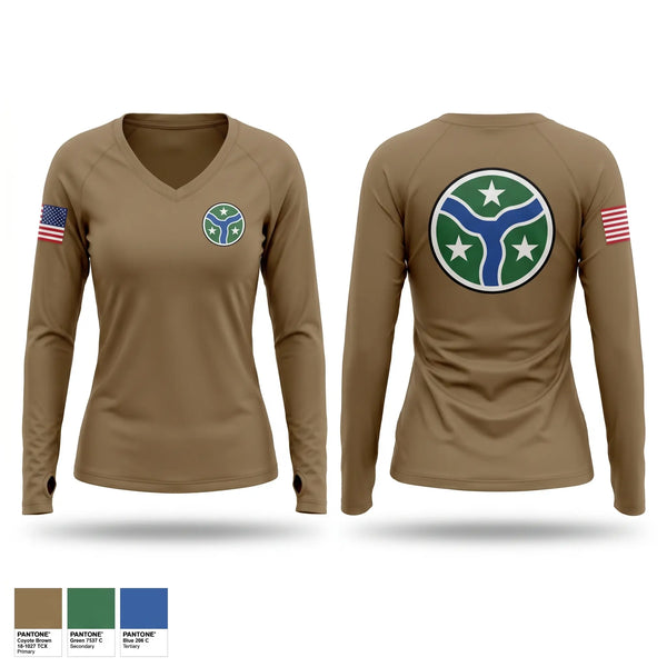 Womens Long Sleeve Vneck Shirt, HHC 278TH CR, National Guard, Teamtime, Team time, sublimation, custom sports apparel, team uniforms, spirit wear, spiritwear, sports uniforms, custom shirts, team store, custom team store, fundraiser sports, apparel fundraiser