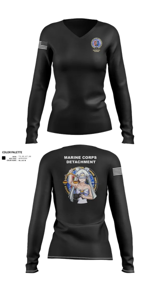 Womens Long Sleeve Vneck Shirt, Fort Leonard Wood Basic Military Police Schoolhouse Instructors & Faculty, , Teamtime, Team time, sublimation, custom sports apparel, team uniforms, spirit wear, spiritwear, sports uniforms, custom shirts, team store, custom team store, fundraiser sports, apparel fundraiser