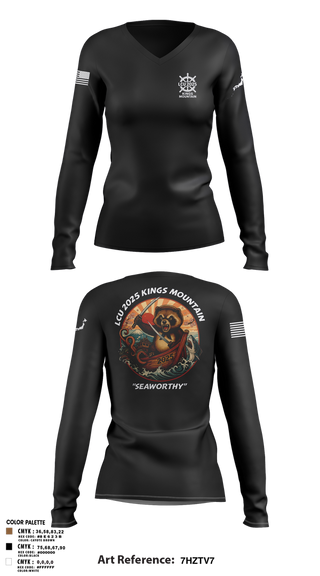 Womens Long Sleeve Vneck Shirt, LCU 2025 KINGS MOUNTAIN, Army, Teamtime, Team time, sublimation, custom sports apparel, team uniforms, spirit wear, spiritwear, sports uniforms, custom shirts, team store, custom team store, fundraiser sports, apparel fundraiser