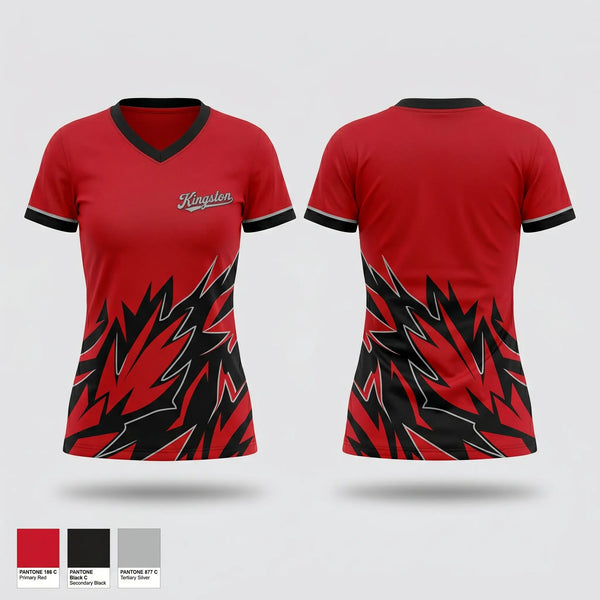 Womens Short Sleeve Vneck Shirt, Kingston Redskins, Baseball, Teamtime, Team time, sublimation, custom sports apparel, team uniforms, spirit wear, spiritwear, sports uniforms, custom shirts, team store, custom team store, fundraiser sports, apparel fundraiser