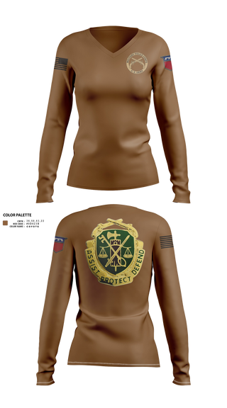 Womens Long Sleeve Vneck Shirt, 344th MP Co., Army, Teamtime, Team time, sublimation, custom sports apparel, team uniforms, spirit wear, spiritwear, sports uniforms, custom shirts, team store, custom team store, fundraiser sports, apparel fundraiser
