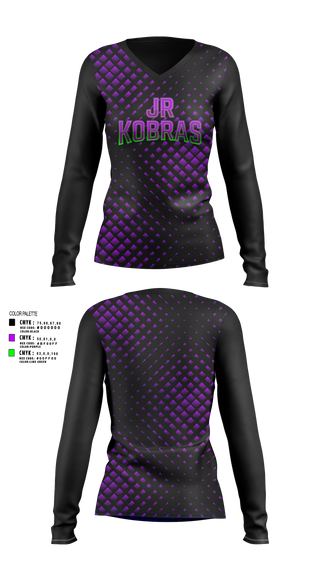 Womens Long Sleeve Vneck Shirt, JR Kobras, Softball, Teamtime, Team time, sublimation, custom sports apparel, team uniforms, spirit wear, spiritwear, sports uniforms, custom shirts, team store, custom team store, fundraiser sports, apparel fundraiser