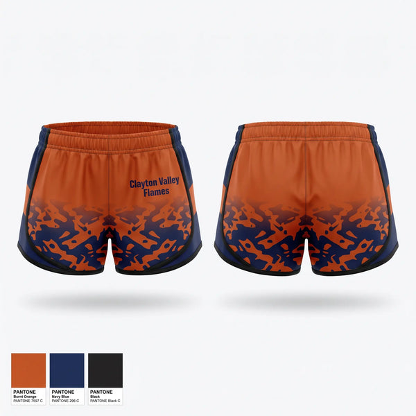 Womens Shorts, Clayton Valley Flames, Softball, Teamtime, Team time, sublimation, custom sports apparel, team uniforms, spirit wear, spiritwear, sports uniforms, custom shirts, team store, custom team store, fundraiser sports, apparel fundraiser