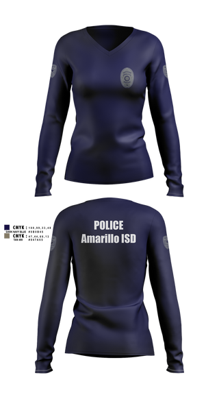 Womens Long Sleeve Vneck Shirt, Amarillo ISD Police, Police, Teamtime, Team time, sublimation, custom sports apparel, team uniforms, spirit wear, spiritwear, sports uniforms, custom shirts, team store, custom team store, fundraiser sports, apparel fundraiser