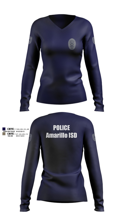 Womens Long Sleeve Vneck Shirt, Amarillo ISD Police, Police, Teamtime, Team time, sublimation, custom sports apparel, team uniforms, spirit wear, spiritwear, sports uniforms, custom shirts, team store, custom team store, fundraiser sports, apparel fundraiser