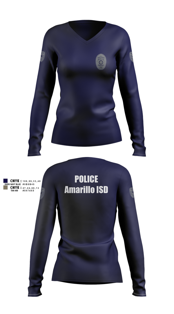 Womens Long Sleeve Vneck Shirt, Amarillo ISD Police, Police, Teamtime, Team time, sublimation, custom sports apparel, team uniforms, spirit wear, spiritwear, sports uniforms, custom shirts, team store, custom team store, fundraiser sports, apparel fundraiser
