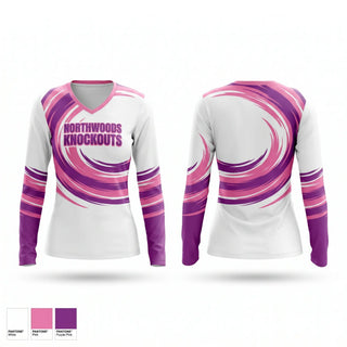 Womens Long Sleeve Vneck Shirt, Northwoods Knockouts, Softball, Teamtime, Team time, sublimation, custom sports apparel, team uniforms, spirit wear, spiritwear, sports uniforms, custom shirts, team store, custom team store, fundraiser sports, apparel fundraiser