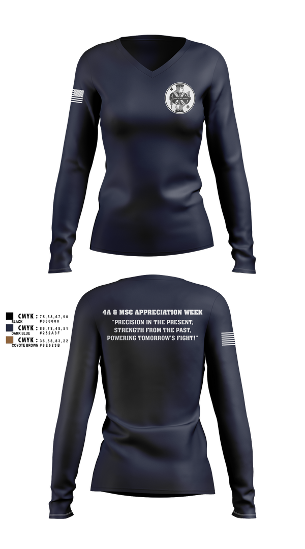 Womens Long Sleeve Vneck Shirt, Joint Base San Antonio 4A/MSC, , Teamtime, Team time, sublimation, custom sports apparel, team uniforms, spirit wear, spiritwear, sports uniforms, custom shirts, team store, custom team store, fundraiser sports, apparel fundraiser