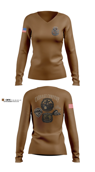 Womens Long Sleeve Vneck Shirt, Final Carnage 2-37 AR, Army, Teamtime, Team time, sublimation, custom sports apparel, team uniforms, spirit wear, spiritwear, sports uniforms, custom shirts, team store, custom team store, fundraiser sports, apparel fundraiser