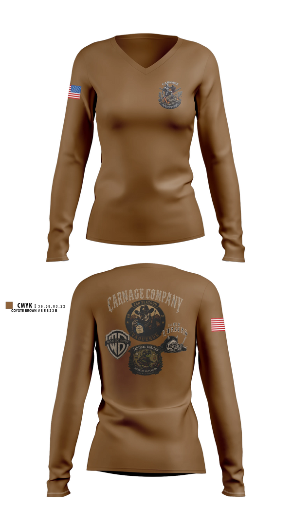 Womens Long Sleeve Vneck Shirt, Final Carnage 2-37 AR, Army, Teamtime, Team time, sublimation, custom sports apparel, team uniforms, spirit wear, spiritwear, sports uniforms, custom shirts, team store, custom team store, fundraiser sports, apparel fundraiser