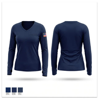 Womens Long Sleeve Vneck Shirt, University of Florida Police Department, Police, Teamtime, Team time, sublimation, custom sports apparel, team uniforms, spirit wear, spiritwear, sports uniforms, custom shirts, team store, custom team store, fundraiser sports, apparel fundraiser