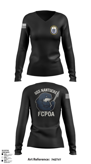 Womens Long Sleeve Vneck Shirt, USS NANTUCKET LCS 27, , Teamtime, Team time, sublimation, custom sports apparel, team uniforms, spirit wear, spiritwear, sports uniforms, custom shirts, team store, custom team store, fundraiser sports, apparel fundraiser