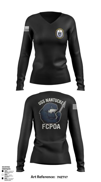USS NANTUCKET LCS 27 12306248 Women's Long Sleeve V-neck Shirt - 1