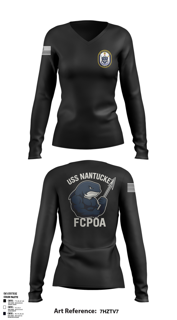 Womens Long Sleeve Vneck Shirt, USS NANTUCKET LCS 27, , Teamtime, Team time, sublimation, custom sports apparel, team uniforms, spirit wear, spiritwear, sports uniforms, custom shirts, team store, custom team store, fundraiser sports, apparel fundraiser