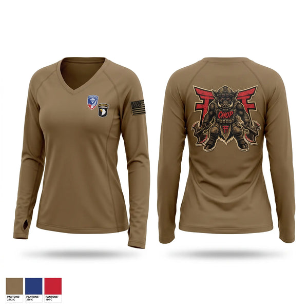 Womens Long Sleeve Vneck Shirt, C-co 3-187IN, Army, Teamtime, Team time, sublimation, custom sports apparel, team uniforms, spirit wear, spiritwear, sports uniforms, custom shirts, team store, custom team store, fundraiser sports, apparel fundraiser