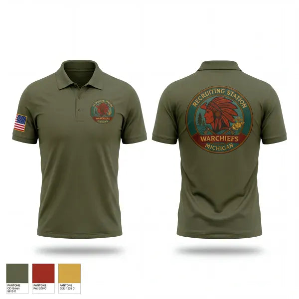Short Sleeve Performance Polo, Recruiting Station Michigan, Marines, Teamtime, Team time, sublimation, custom sports apparel, team uniforms, spirit wear, spiritwear, sports uniforms, custom shirts, team store, custom team store, fundraiser sports, apparel fundraiser