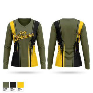 Womens Long Sleeve Vneck Shirt, Fort Benning Lady Yellowjackets, Women's Basketball, Teamtime, Team time, sublimation, custom sports apparel, team uniforms, spirit wear, spiritwear, sports uniforms, custom shirts, team store, custom team store, fundraiser sports, apparel fundraiser