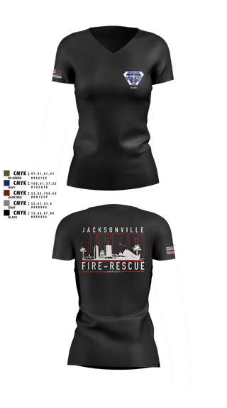 Womens Short Sleeve Vneck Shirt, JFRD Critical Care Team, Fire Department, Teamtime, Team time, sublimation, custom sports apparel, team uniforms, spirit wear, spiritwear, sports uniforms, custom shirts, team store, custom team store, fundraiser sports, apparel fundraiser