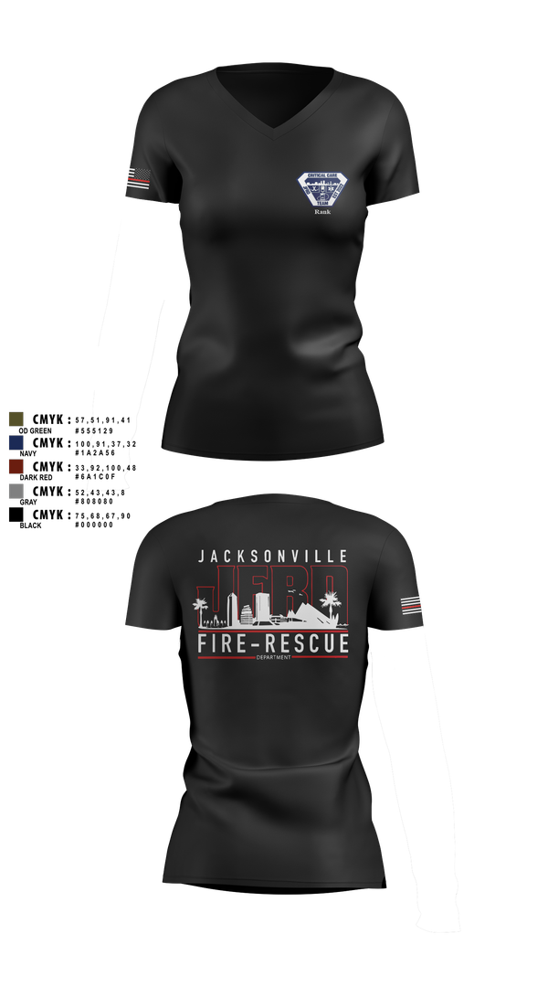 Womens Short Sleeve Vneck Shirt, JFRD Critical Care Team, Fire Department, Teamtime, Team time, sublimation, custom sports apparel, team uniforms, spirit wear, spiritwear, sports uniforms, custom shirts, team store, custom team store, fundraiser sports, apparel fundraiser