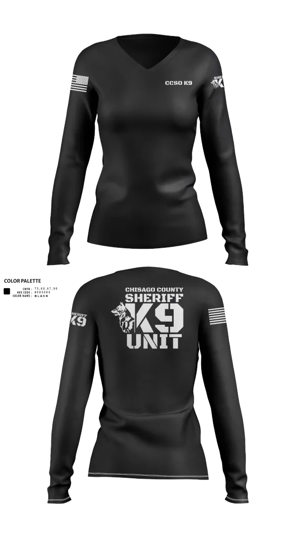 Womens Long Sleeve Vneck Shirt, Chisago County K9 Unit, , Teamtime, Team time, sublimation, custom sports apparel, team uniforms, spirit wear, spiritwear, sports uniforms, custom shirts, team store, custom team store, fundraiser sports, apparel fundraiser