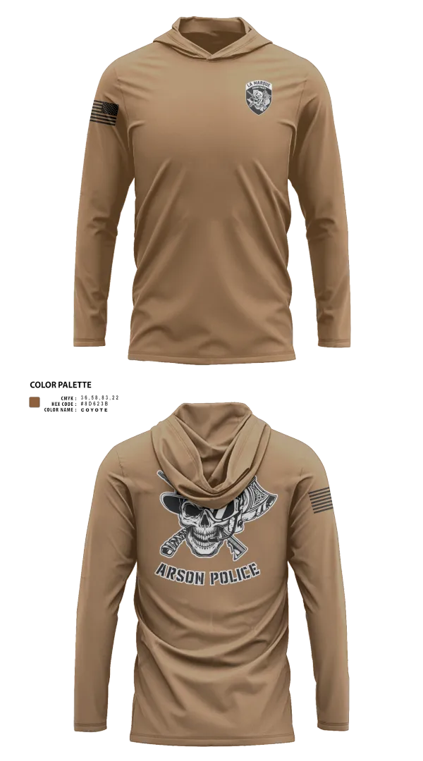 Long Sleeve Performance Shirt with hood, La Marque Arson Police, Police, Teamtime, Team time, sublimation, custom sports apparel, team uniforms, spirit wear, spiritwear, sports uniforms, custom shirts, team store, custom team store, fundraiser sports, apparel fundraiser