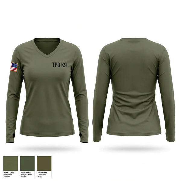 Womens Long Sleeve Vneck Shirt, TPD K9, Police, Teamtime, Team time, sublimation, custom sports apparel, team uniforms, spirit wear, spiritwear, sports uniforms, custom shirts, team store, custom team store, fundraiser sports, apparel fundraiser