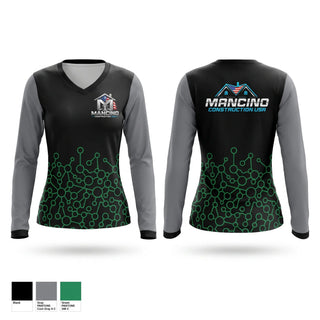 Womens Long Sleeve Vneck Shirt, Mancino construction USA, , Teamtime, Team time, sublimation, custom sports apparel, team uniforms, spirit wear, spiritwear, sports uniforms, custom shirts, team store, custom team store, fundraiser sports, apparel fundraiser