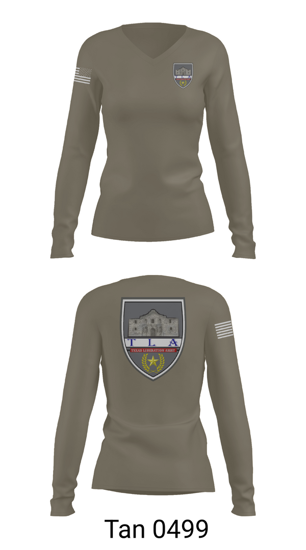Womens Long Sleeve Vneck Shirt, Texas Liberation Army, Army, Teamtime, Team time, sublimation, custom sports apparel, team uniforms, spirit wear, spiritwear, sports uniforms, custom shirts, team store, custom team store, fundraiser sports, apparel fundraiser