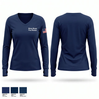 Womens Long Sleeve Vneck Shirt, Stony Brook Fire District, Fire Department, Teamtime, Team time, sublimation, custom sports apparel, team uniforms, spirit wear, spiritwear, sports uniforms, custom shirts, team store, custom team store, fundraiser sports, apparel fundraiser