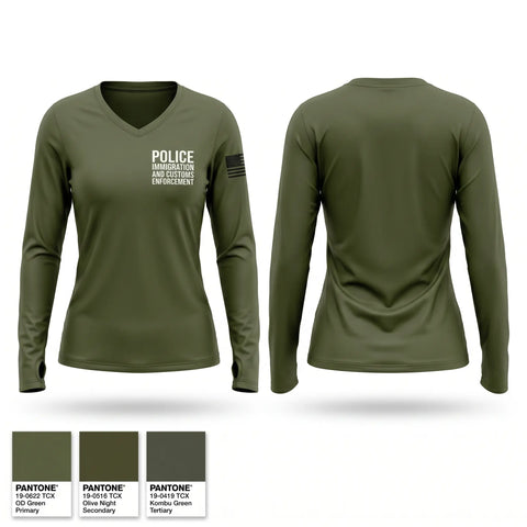 Womens Long Sleeve Vneck Shirt, Police - immigration and customs enforcement, Police, Teamtime, Team time, sublimation, custom sports apparel, team uniforms, spirit wear, spiritwear, sports uniforms, custom shirts, team store, custom team store, fundraiser sports, apparel fundraiser