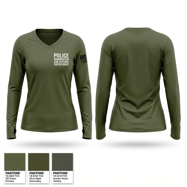 Womens Long Sleeve Vneck Shirt, Police - immigration and customs enforcement, Police, Teamtime, Team time, sublimation, custom sports apparel, team uniforms, spirit wear, spiritwear, sports uniforms, custom shirts, team store, custom team store, fundraiser sports, apparel fundraiser