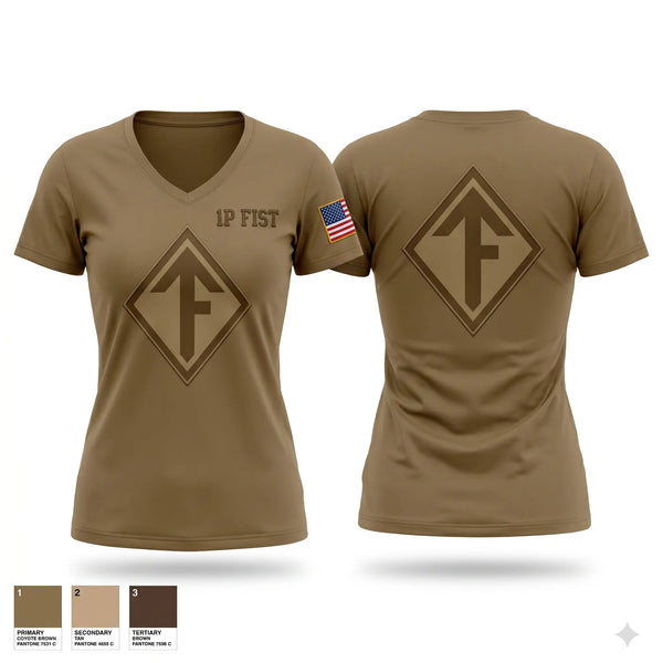 Womens Short Sleeve Vneck Shirt, 1P FIST, Army, Teamtime, Team time, sublimation, custom sports apparel, team uniforms, spirit wear, spiritwear, sports uniforms, custom shirts, team store, custom team store, fundraiser sports, apparel fundraiser