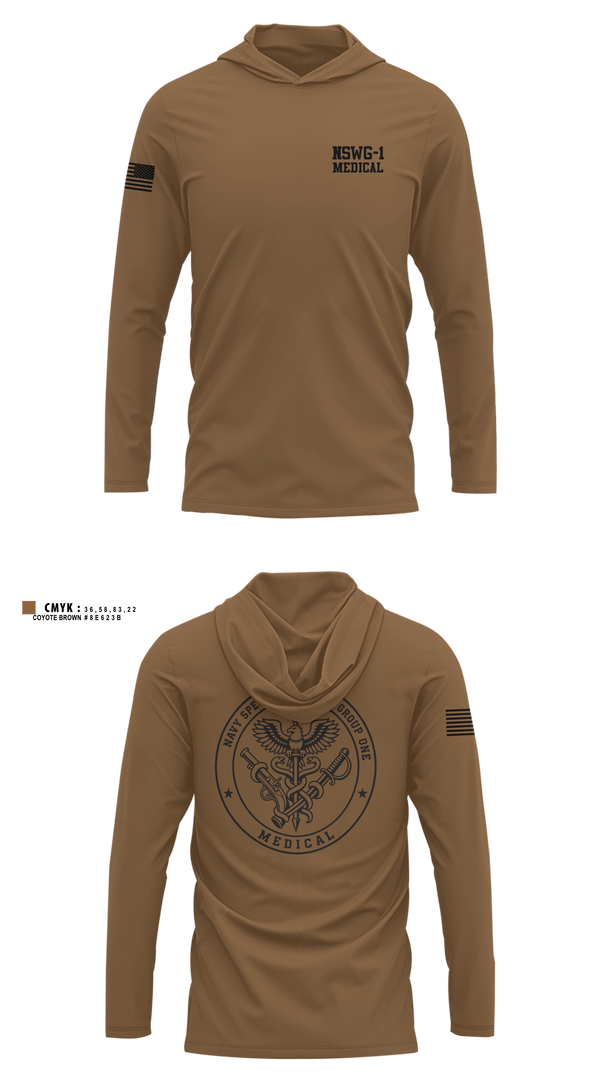 Long Sleeve hooded sunshirt, NSWG-1 Medical, Navy, Teamtime, Team time, sublimation, custom sports apparel, team uniforms, spirit wear, spiritwear, sports uniforms, custom shirts, team store, custom team store, fundraiser sports, apparel fundraiser