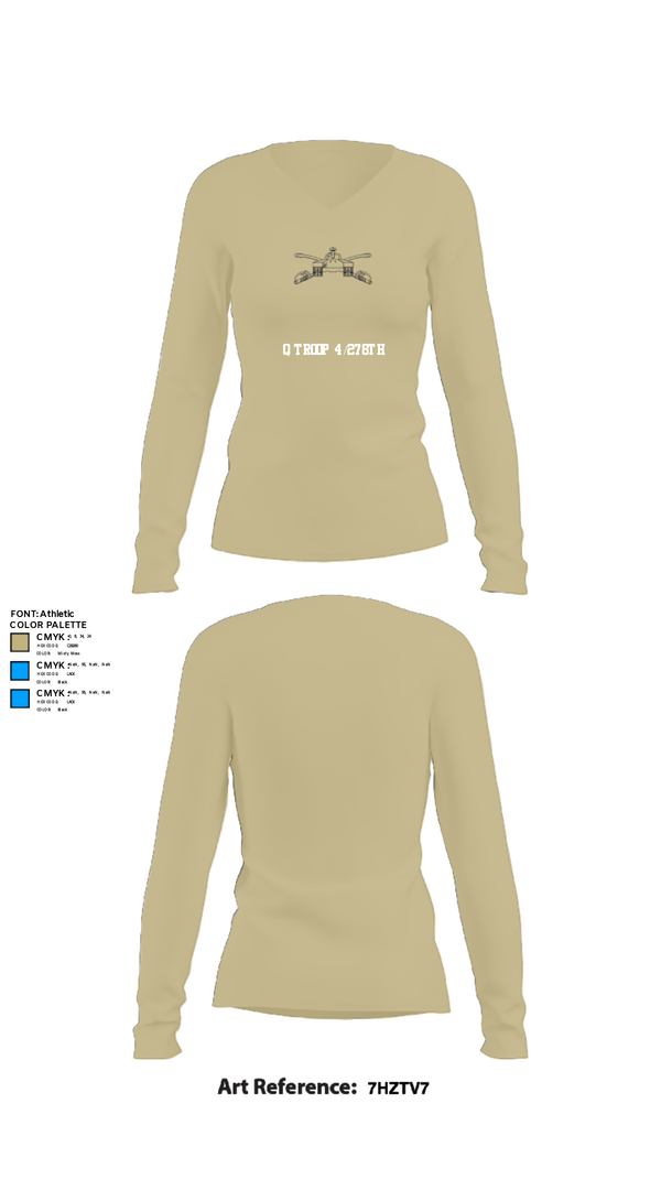 Women's Long Sleeve Vneck Shirt, Q Troop 4/278th, Army, Teamtime, Team time, sublimation, custom sports apparel, team uniforms, spirit wear, spiritwear, sports uniforms, custom shirts, team store, custom team store, fundraiser sports, apparel fundraiser