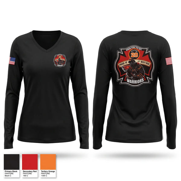 Womens Long Sleeve Vneck Shirt, Marion Rural Fire Department, Fire Department, Teamtime, Team time, sublimation, custom sports apparel, team uniforms, spirit wear, spiritwear, sports uniforms, custom shirts, team store, custom team store, fundraiser sports, apparel fundraiser