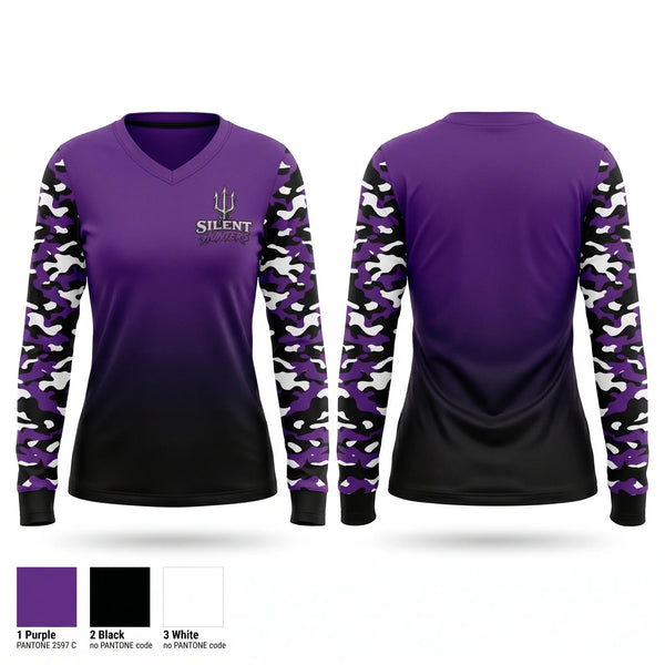 Womens Long Sleeve Vneck Shirt, WBC Silent Hunters, Softball, Teamtime, Team time, sublimation, custom sports apparel, team uniforms, spirit wear, spiritwear, sports uniforms, custom shirts, team store, custom team store, fundraiser sports, apparel fundraiser